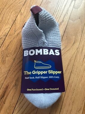 Bombas Light Gray Gripper Slipper Half Sock with Maroon Tab